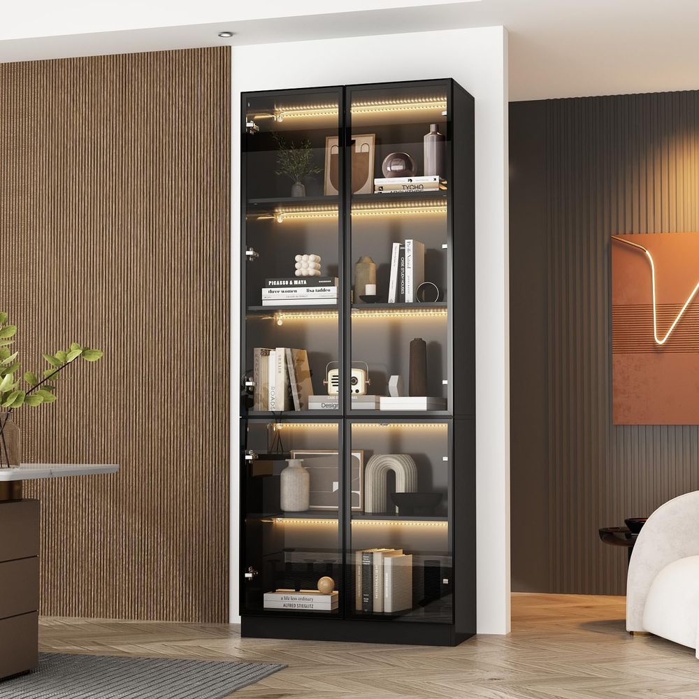Glass Cabinet Display - Tall Glass Door LED Lighted Display