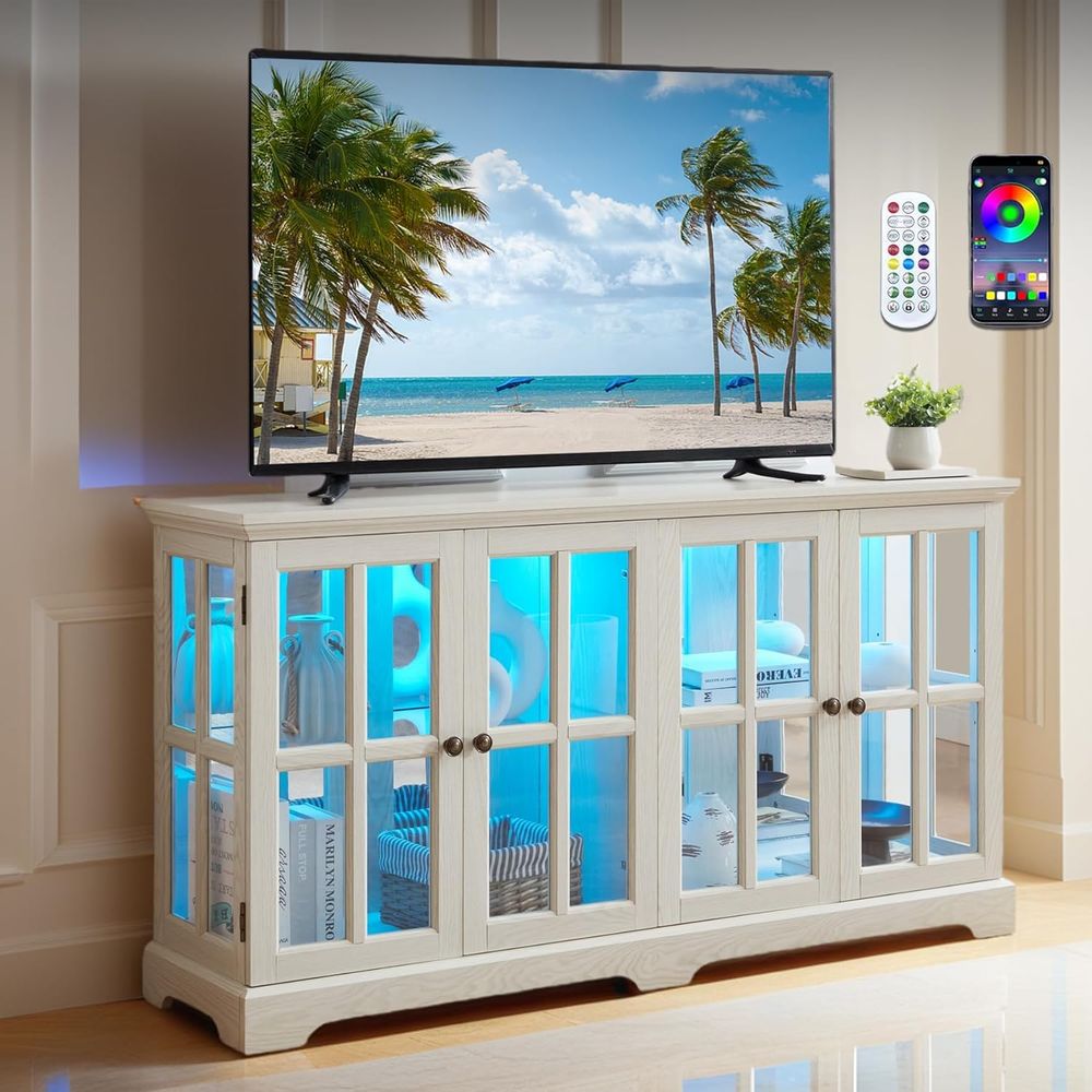 Glass Cabinet Display - LED-Illuminated 59 White Curio Cabinet with