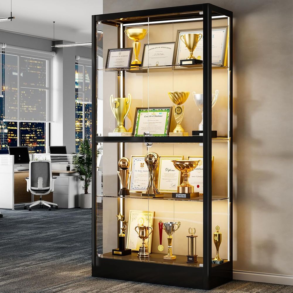 Glass Cabinet Display - 65 H 4-Tier Glass Display Cabinet