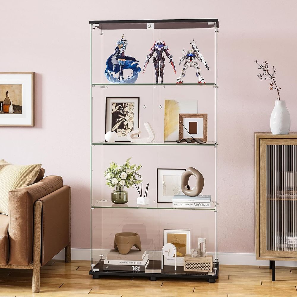 4-Shelf Double Door Lockable G - Glass Cabinet Display review and price