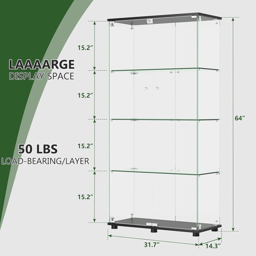 4-Shelf Double Door Lockable G - Glass Cabinet Display review and price