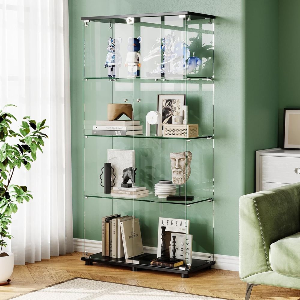 4-Shelf Double Door Lockable G - Glass Cabinet Display review and price