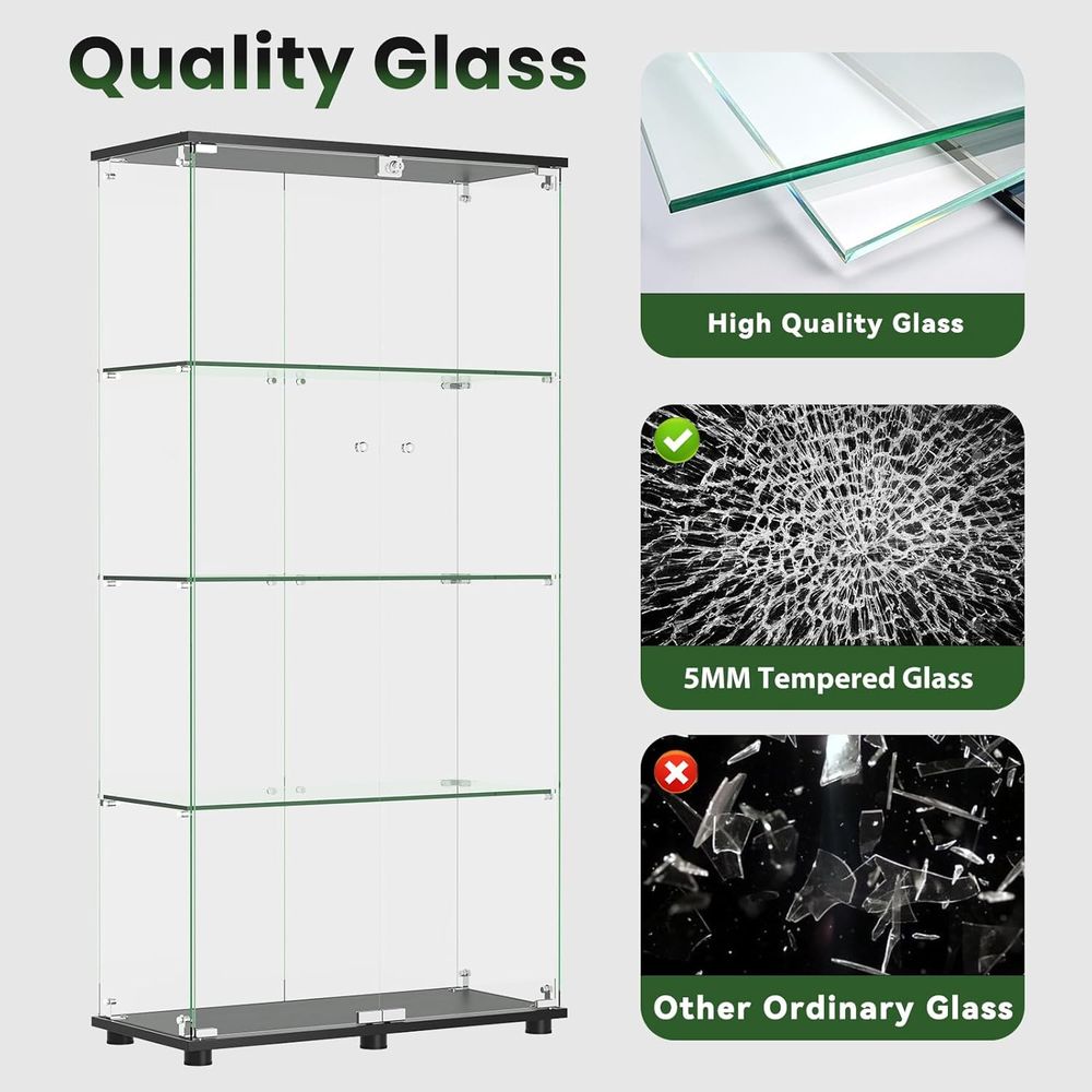 4-Shelf Double Door Lockable G - Glass Cabinet Display review and price