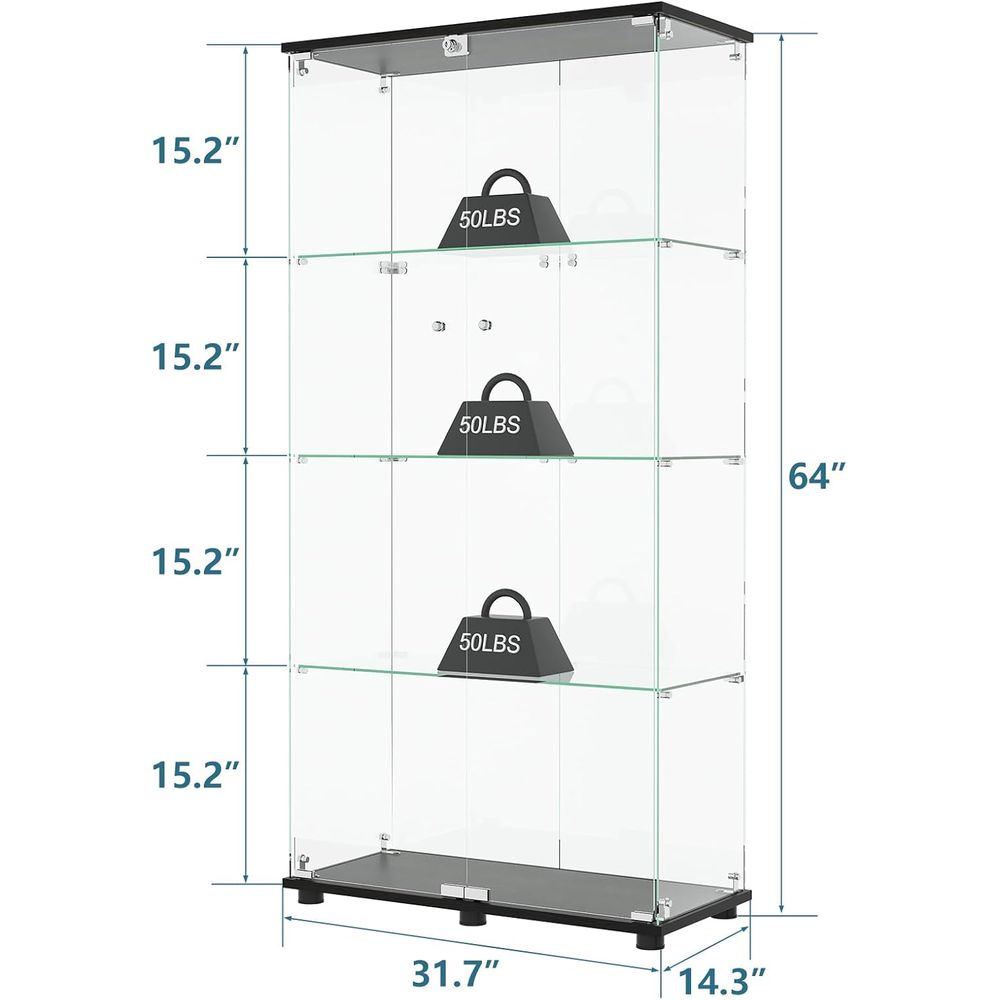 4-Shelf Double Door Lockable G - Glass Cabinet Display review and price