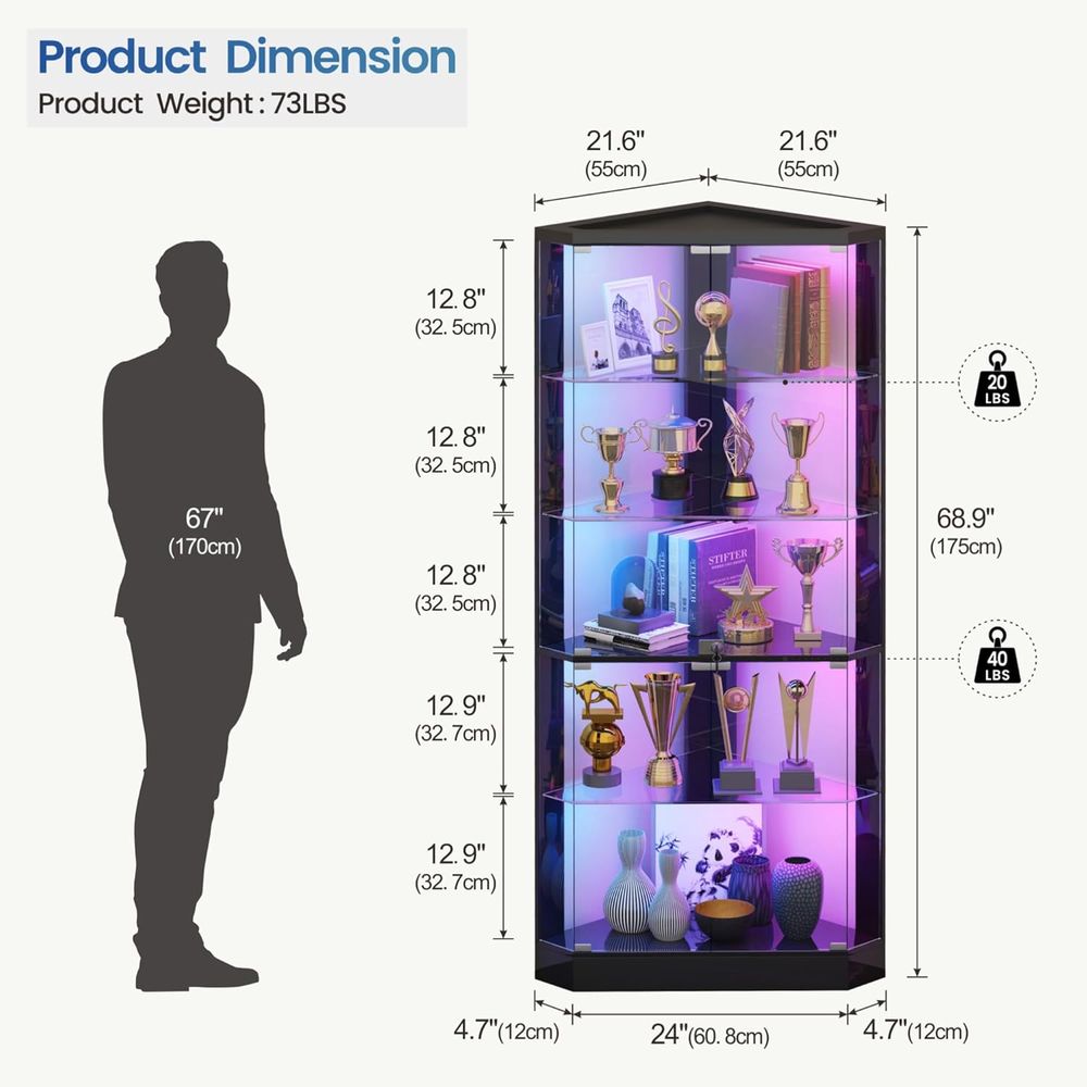 69 Black 5-Tier Glass Display  - Glass Cabinet Display review and price