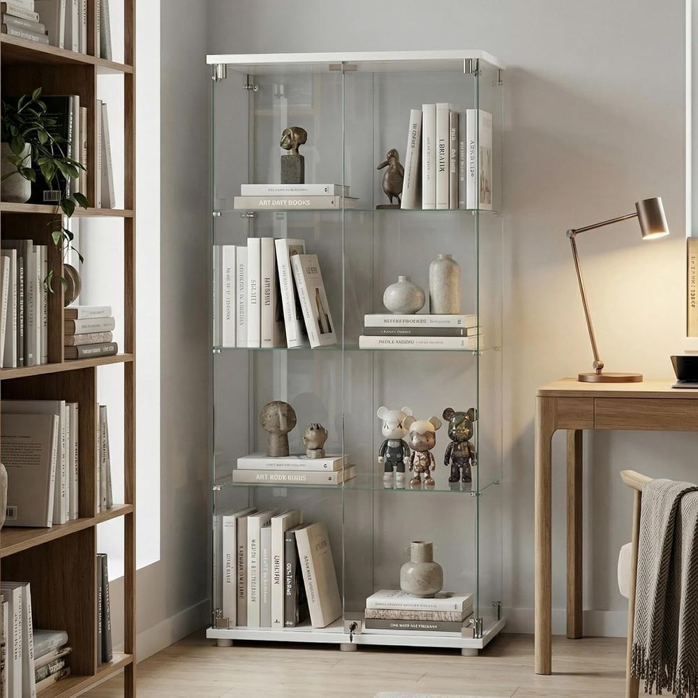 4-Tier Tempered Glass Curio Ca - Glass Cabinet Display review and price