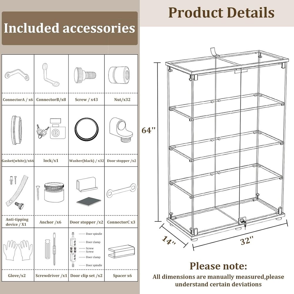 4-Tier Tempered Glass Curio Ca - Glass Cabinet Display review and price