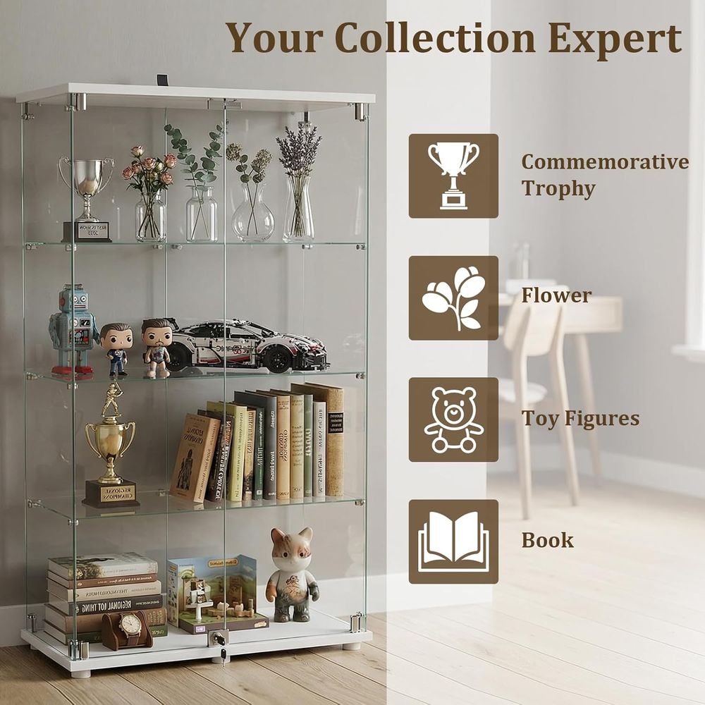 4-Tier Tempered Glass Curio Ca - Glass Cabinet Display review and price