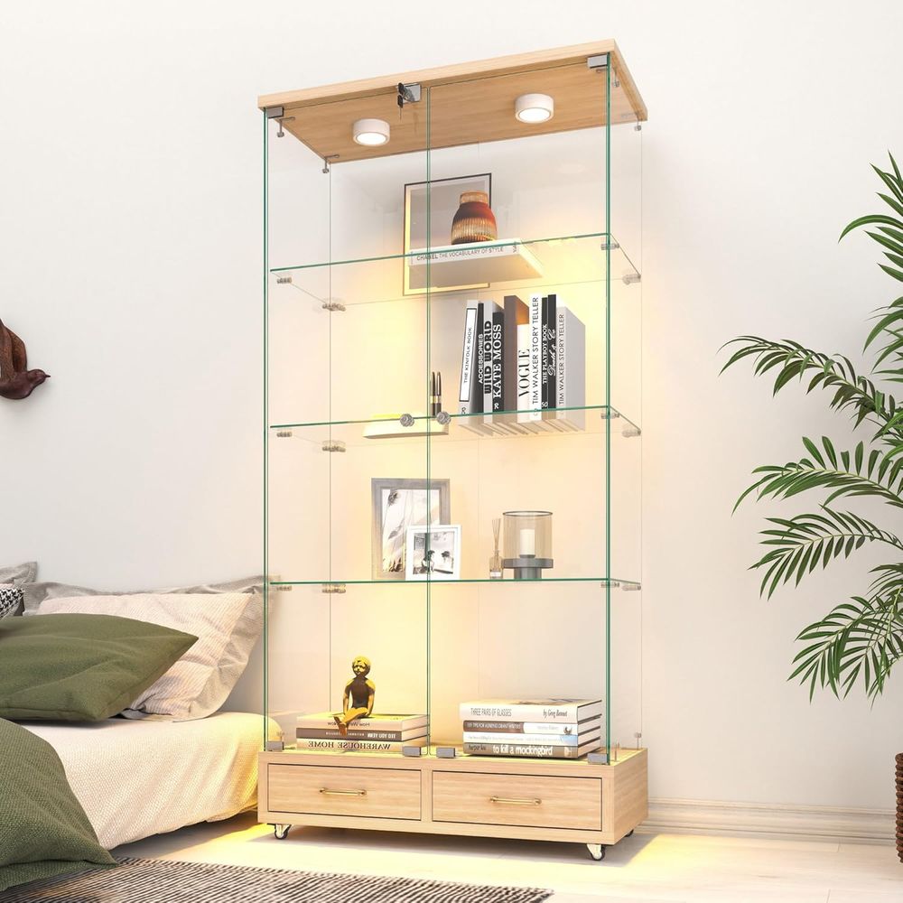 4-Tier Glass Cabinet with LED  - Glass Cabinet Display review and price